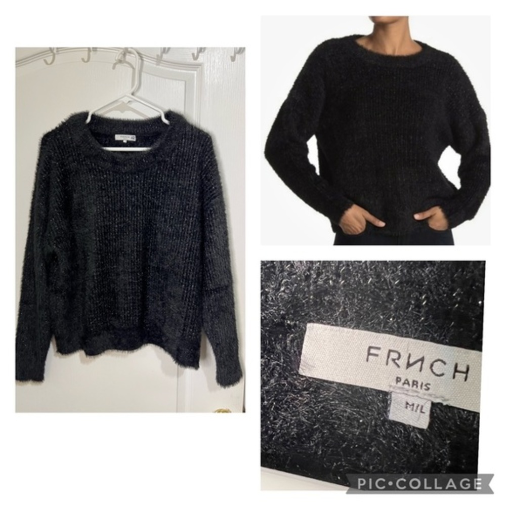 FRNCH Paris Black Eyelash Knit Metallic Sweater size MIL